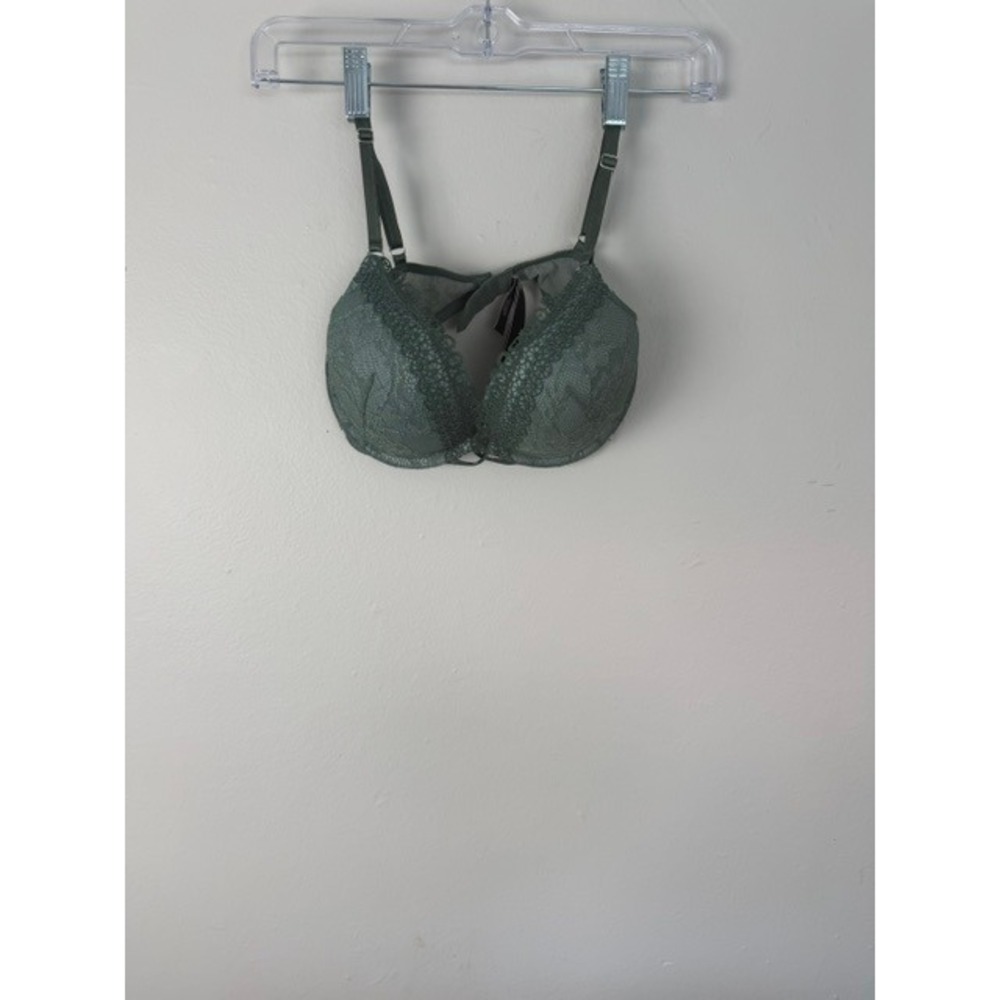 Victorias Secret Forest Green Lace Plunge Underwire Padded Bra 34C